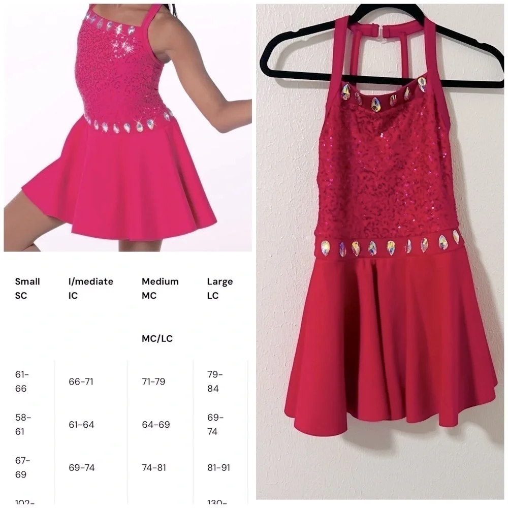Weissman LC Large (12-14) Pink Sequins & Crystal Dance Costume Halter Neckline